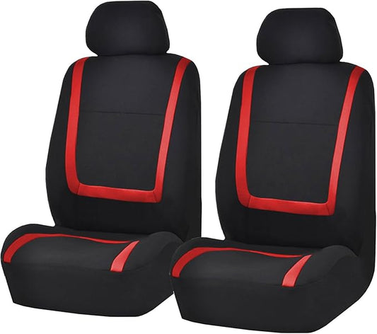 FH Group Car Seat Covers for Low Back Seats, Universal Fit Cloth, Red - Front Set, Removable Headrest, Washable, Automotive Seat Covers for SUV, Sedan, Van