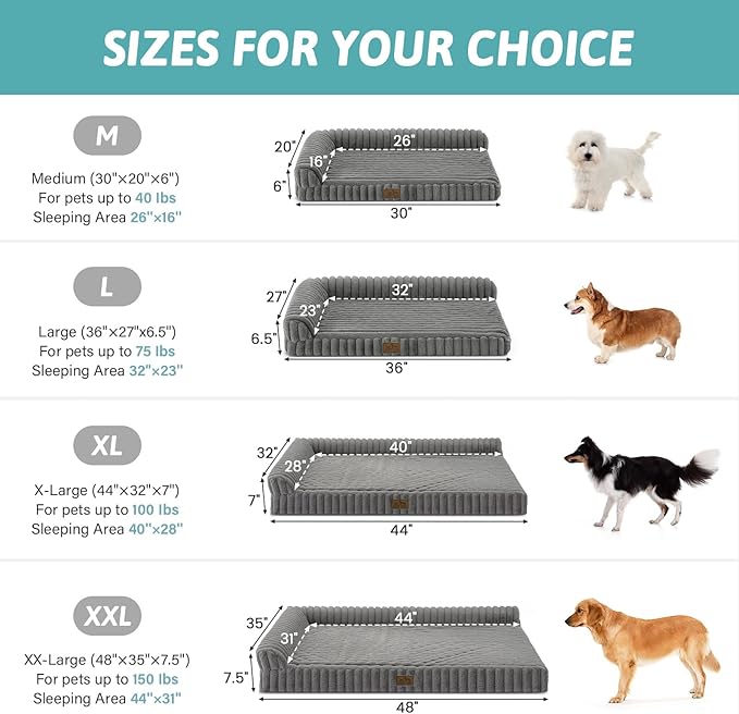 COZY KISS Cute Dog Bed, Faux Rabbit Fur Orthopedic Foam Dog Bed with Sides, Removable Washable Cover & Waterproof Lining, Comfortable Pet Couch for Small Dogs, Grey (30" L x 20" W x 6" Th)