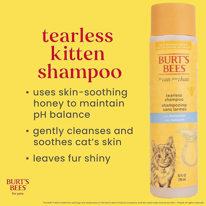 Burt's Bees for Pets Tearless Kitten Shampoo with Buttermilk and Honey, Gentle Cat Shampoo for Itchy Skin and Sensitive Coats, Easy Rinse Low Lather Formula, 99.3% Natural Origin, 10 Fl Oz - 2 Pack