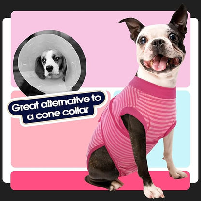 FUAMEY Recovery Suit for Dogs After Surgery,Soft Breathable Dog Bodysuit E-Collar & Cone Alternative Surgical Suit,Male Female Dog Neuter Spay Suits Anti Licking Wounds Onesie Rose Stripes L