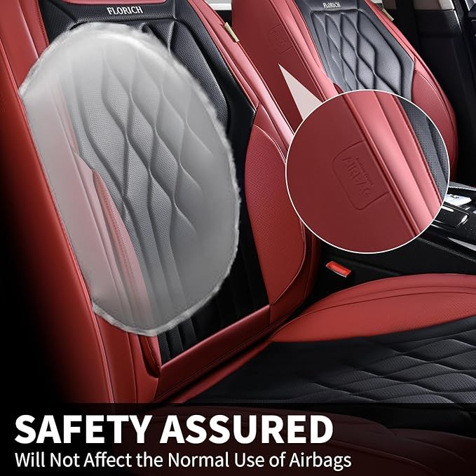 FLORICH Front Car Seat Cover Universal Fit for Most Cars, Red Seat Cover Waterproof Protector, Airbag Compatible, Universal Fit for SUVs, Vans, Trucks,Red&Black