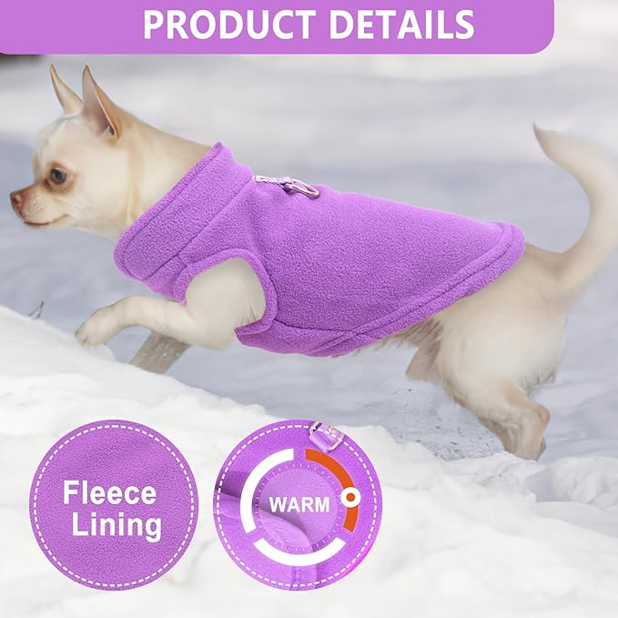2 Pieces Fleece Dog Sweaters for Small Medium Dogs Girl, with Leash Ring, Warm Pet Sweater Fall Winter Thick Clothes Coat for French Bulldog, Dachshund,XL