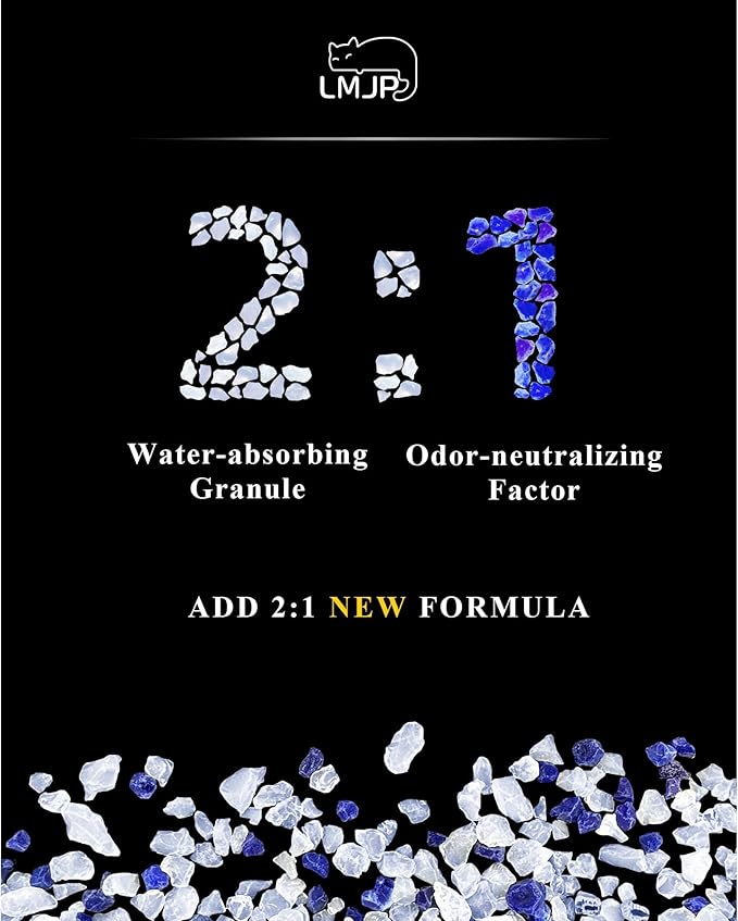 LMJP Crystal Cat Litter with Powerful Odor Control, Non-Clumping, Lasts Up to 6 Months, 24lb, Rapid Water Absorption, Unscented & Low Tracking Lightweight Blue & White Silica, 3 Pack of 8 lb