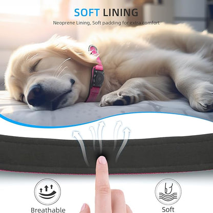 Upgraded AirTag Dog Collar, IP68 Waterproof Air Tag Dog Collar Holder, Reflective, Ultra-Durable, Comfortable Padded, Heavy Duty Dog Collars for Small Medium Large Dogs (XS (10.25"-13"), Hotpink)