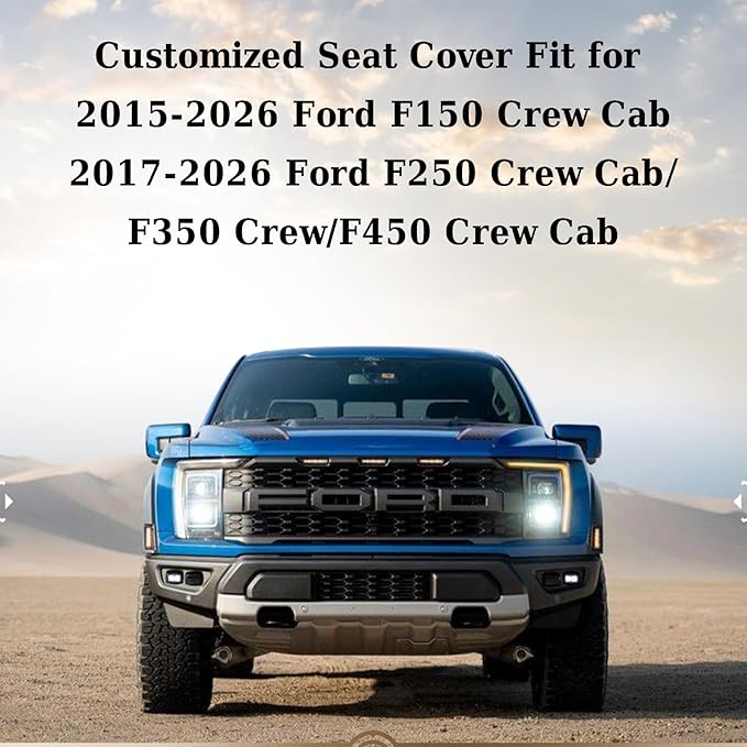 Coverado Rear Car Seat Covers, Waterproof Canvas Seat Protector for Car Seat Cushions for Kids & Dogs, Seat Covers Compatible with 2015-2026 Ford F150 & 2017-2026 Ford F250 F350 F450(Black, 2PCS)