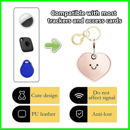 Leather Keychain Holder Case Compatible with AirTag,Cute Protective Cover with Keyring,Anti-Scratch Finder GPS Tracker Case for Wallet Keys,bag,pets,Backpack(Pink Heart)