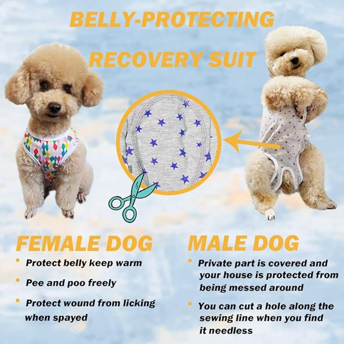 Dog’s Recovery Suit Post Surgery Shirt for Puppy, Wound Protective Clothes for Little Animals(Grey Stars-m)