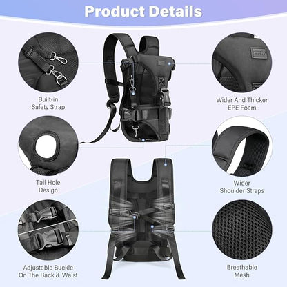 YUDODO 6-11lbs Front Pet Carrier Backpack for Small Dogs and Cats, Secure and Breathable Mesh Travel Dog Carrier with Safety Belt, Ergonomic Support, Adjustable for Walking, Hiking (Black-Pro S)