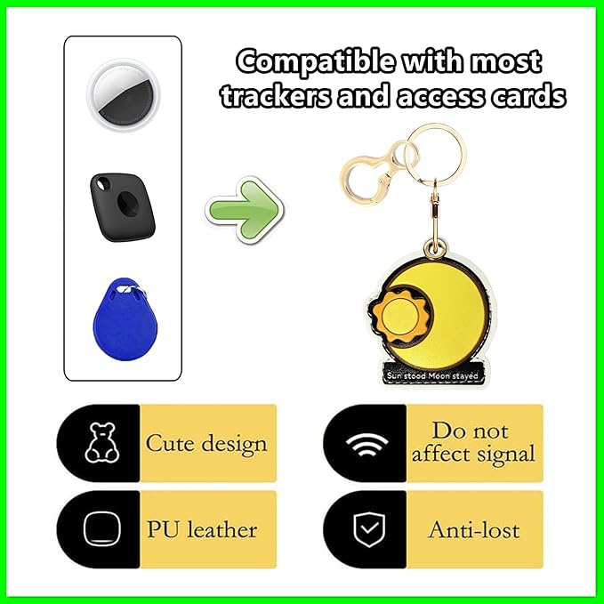 Leather Airtag Keychain Case Holder,Cute Protective Apple Air Tag Cover with Key Ring,Anti-Scratch Hidden Finder GPS Tracker Case for Wallet Keys,Bag,Pets,Backpack(Sun&Moon)