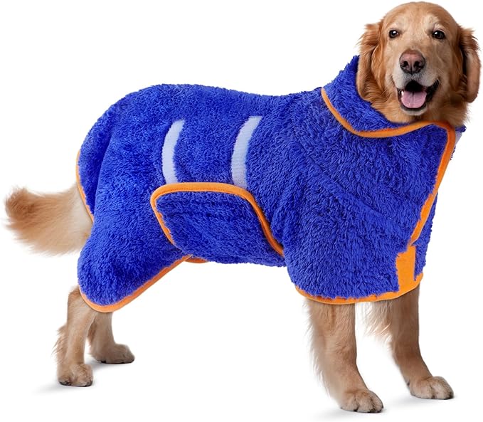 Bienbee Dog Bathrobe, Quick Drying Super Absorbent Dog Robes for After Bath, Warm Keeping Dogs Towel, Dogs Bath Supplies, Dark Blue XL
