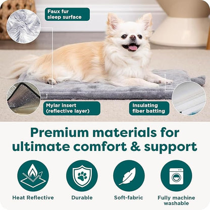 FurHaven ThermaNAP Self Warming Cat Mat, Dog Bed for Crates with Self-Warming Technology for Cozy Rest, Fully Machine Washable, Small, Plush Faux Fur, Espresso