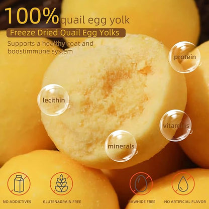 Dehydrated Quail Egg Yolk Snacks for Cats and Dogs Training (110g/3.88oz), Natural Dog Food Limited Ingredient, Healthy Tasty Freeze-Dried Pet Treats for Dogs Cats (M, Egg)