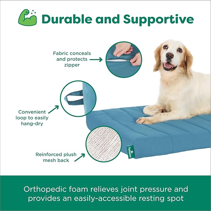 Furhaven Orthopedic Dog Bed – Puffy Quilted Foam Mattress with Removable Washable Cover, Soft & Supportive for Kennels & Crates - Medium, Lagoon