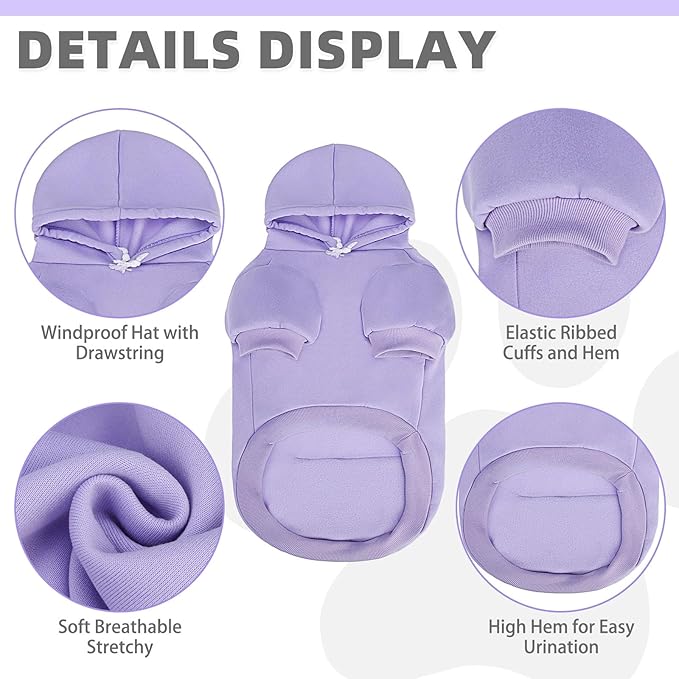 KOOLTAIL Dog Hoodie for Large Medium Small Dogs,Soft&Warm Pet Sweater with Leash Hole and Pocket Boy Girl, Puppy Fall Winter Jacket Clothes,French Pitbull Cold Weather Coat Sweatshirt,Lavender SM