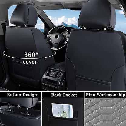 Coverado Seat Covers Full Set, Waterproof Nappa Leather Seat Covers for Cars, 5 Seats Universal Car Seat Protectors, Black and Gray Automotive Seat Covers Car Seat Cushions Fit for Most Cars