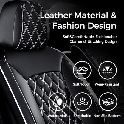 Huidasource Driver Seat Cover, Faux Leather Auto Front Seat Covers, Car Seat Covers Front Seats Universal Fit for Most Cars, Van, Truck, SUV, Fit for Honda Civic Nissan etc (Front Pair/Black&White)