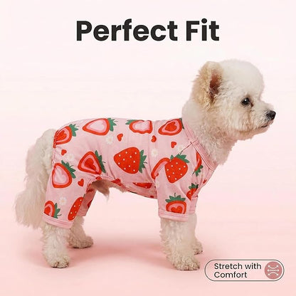 Dog Pajamas Spring Summer Dog Clothes for Small Medium Dogs Strawberry Print Girl Boy Cute Soft Puppy Pjs Clothes Doggie Onesies Cat Pet Jammies Outfit(Strawberry,S)