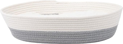 Kitty City Woven Cat Bed with Removable Washable Cushion, Cozy Braided Rope Indoor Cat Bed with Natural Catnip, Warm Round Cat Bed for Small to Medium Cats, 14” x 19" - White/Grey