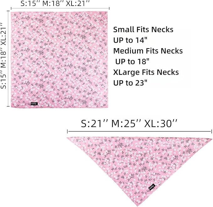 XLarge Summer Spring Dog Bandanas-4PCS Pink Green Orange Floral Printing Dog Scarf Bib Kerchief Breed for Large Girl Dogs Pets Gift