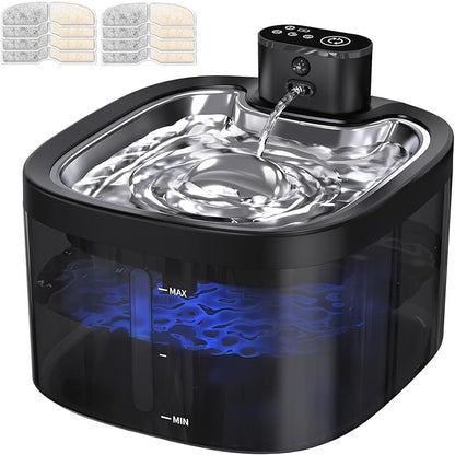 Cat Water Fountain Cordless: Battery Operated 118oz/3.5L Pet Water Fountain for Cats Indoor with Motion Sensor, Stainless Steel Tray, Ultra Quiet, Easy-to-Clean, Gifts for Cats, Dogs (8Filters)