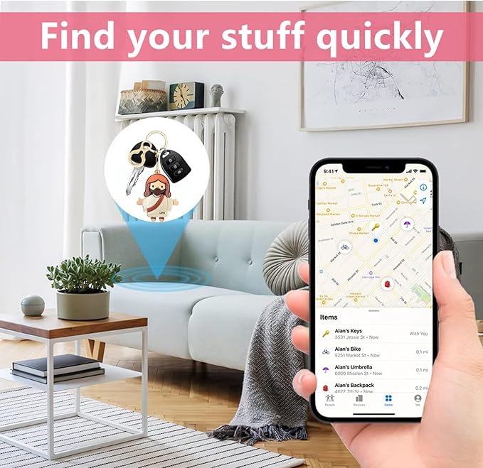 Leather Airtag Keychain Case Holder,Cute Protective Apple Air Tag Cover with Key Ring,Anti-Scratch Hidden Finder GPS Tracker Case for Wallet Keys,Bag,Pets,Backpack(Je sus A)