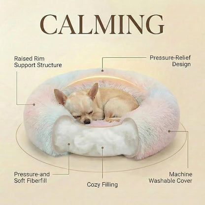 Tiny Dog Bed 15 Inch for Extra Small Dogs,Washable Puppy Bed,Soft Faux Fur Calming Donut Bed for Chihuahua Yorkie Maltese Pomeranian,Rainbow