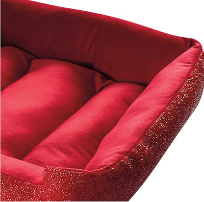 Sparkles Home Pet Bed, Sparkling Rhinestones, Soft, Comfortable Velvet, for Lounging Dogs, Cats, Pets, Red, Large, Sold Individually
