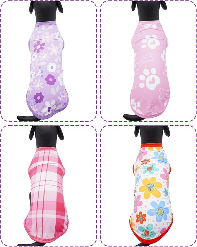 PET SHOW 4 Pack Summer Dog Shirts for Medium Dogs Girl UPF 50+ UV Sun Protection Cooling Clothes Tank Top Floral Puppy T-Shirts Pet Holiday Party Sleeveless Vest Pink(Large)