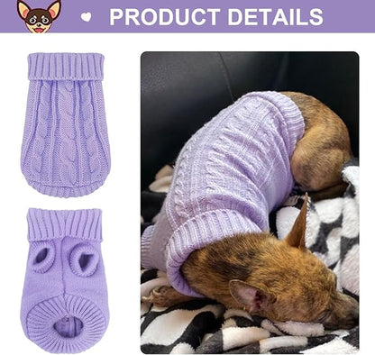 2 Pack Dog Sweaters for Small Dogs, Chihuahua Yorkie Sweater, Puppy Clothes Winter Warm Pullover Clothing, Pet Cat Cold Weather Puppy Cold Outfits (Beige+Purple Small)