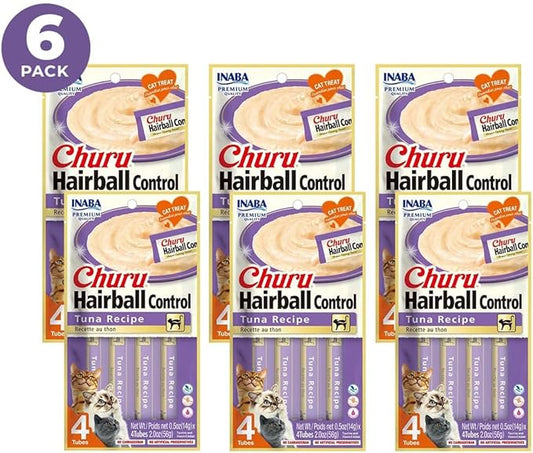 INABA Churu Hairball Control,Functional,Creamy Lickable Purée Cat Treat with Taurine & Vitamin E,0.5 Ounces Each,Tubes (4 per Package),Tuna Recipe - Packaging May Vary*,(Pack of 48)