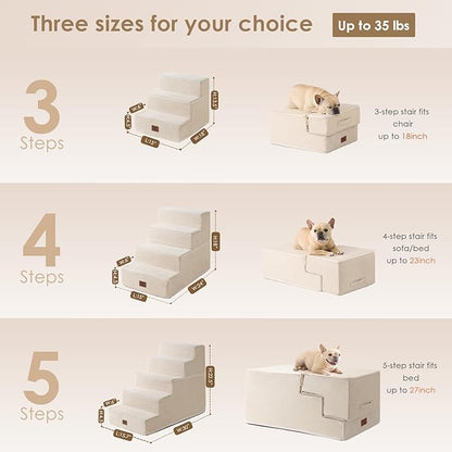 EHEYCIGA Dog Stairs for Small Dogs 13.5" H, 3-Step Dog Steps for Couch Sofa and Chair, Pet Steps for Medium Cats, Non-Slip Balanced Pet Ramp Indoor, Beige