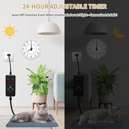 Pet Heating Pad for Cats and Dogs - Electric Warming Mat with Timer & Temperature Setting, Waterproof Cover, Auto Shut-Off - Safe Indoor Bed Warmer, 20 x 16 Inch