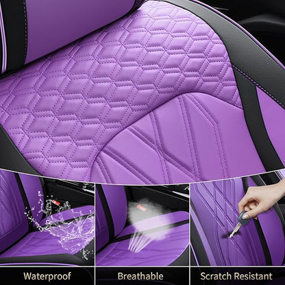 FLORICH Seat Covers for Cars Purple Leather Car Seat Covers Front Pair Non-Slip Full Coverage Seat Cushion Automotive Car Seat Cover Universal Fit for Most Car Truck SUV, Black&Purple