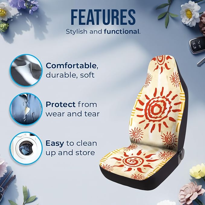 GENANY Bohemian Sun Car Seat Covers Set of 2, Breathable Front Seat Covers for Truck Sedan SUV, Boho Car Accessories, Boho Gift for Women Men