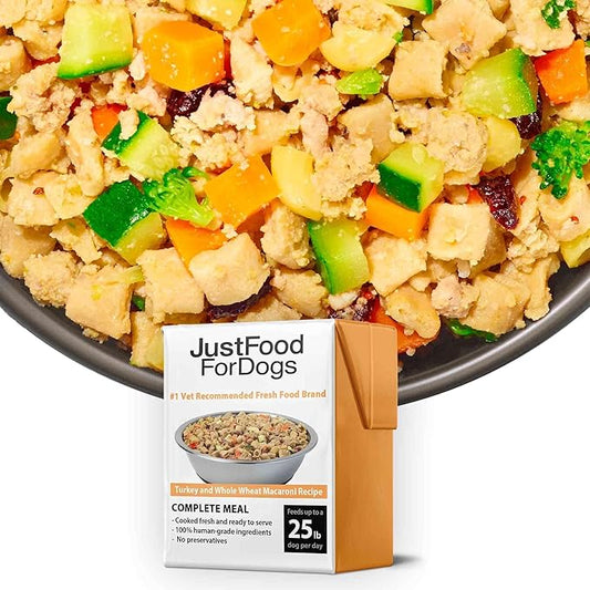 JustFoodForDogs Pantry Fresh Wet Dog Food, Complete Meal or Dog Food Topper, Turkey & Whole Wheat Macaroni Human Grade Dog Food Recipe - 12.5 oz (Pack of 6)