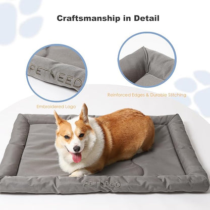 4-Season Water-Resistant Dog Beds for Metal Crates, Indoor & Outdoor Use for Dogs up to 40 lbs, Durable Oxford 900D Fabric, Plush Pillow & Supportive Foam, Washable (34 inches, Grey)