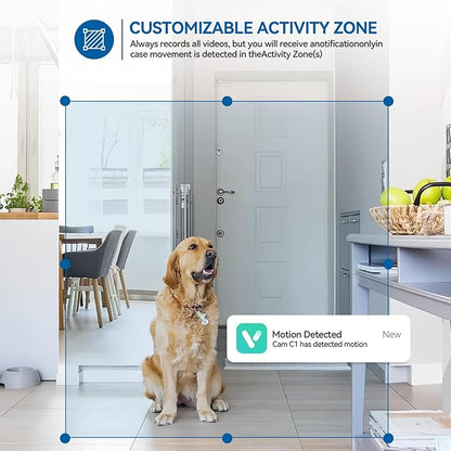 2K Home Indoor Pet Security Camera 2.4GHz with Night Vision, Dog/Cat 2-Way Audio, Wired, Motion Detection and Pet Monitor, Cloud & SD Card Storage, Phone App Control (White-2Pack)