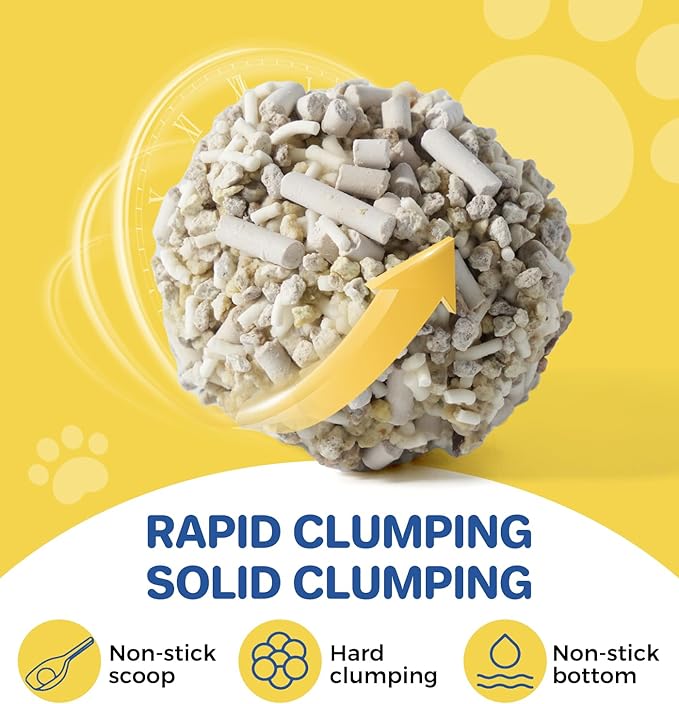 ABCPET Cat Litter Clumping, 18lb Cassava Mixed Litter with Deodorizer Odor Control, Sodium-Based Litter Unscented, Low Tracking(18lb x 2 Pack)