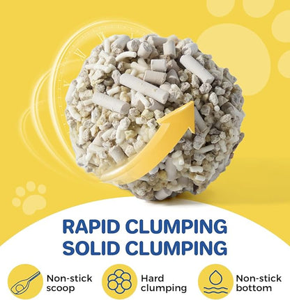 ABCPET Cat Litter Clumping, 18lb Cassava Mixed Litter with Deodorizer Odor Control, Sodium-Based Litter Unscented, Low Tracking(18lb x 2 Pack)