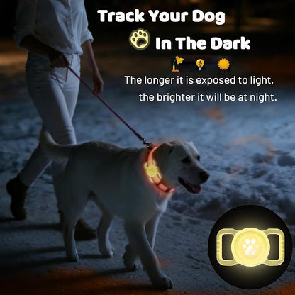SANKALA Luminous Waterproof Airtag Dog Collar Holder, Orange Glitter | 1 Pack, Silicone Full Body Covered, Anti-Lost Protective, Fits All Width Collars, for Apple Airtag 1st and 2nd Gen