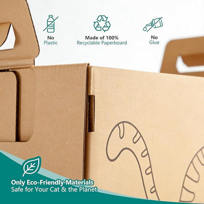 3-Pack Large Disposable Cat Litter Box, Recyclable Cardboard, Waterproof & Leak-Resistant, Portable for Travel, Temporary and Home Use