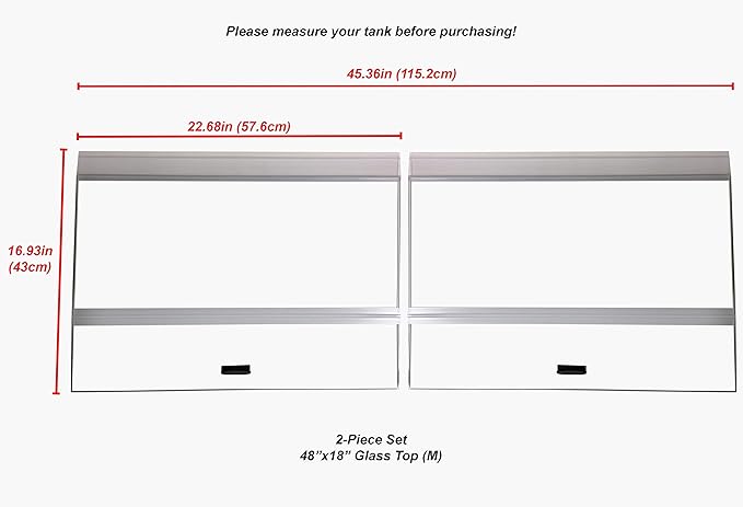 H2Pro Glass Canopy 2Piece Set for Marineland Perfecto 70/75/90/110 Gallon 48x18 Aquarium Fish Tank (Eachpiece Measure 22.68 x 16.93 x 0.16in), White, One Pack