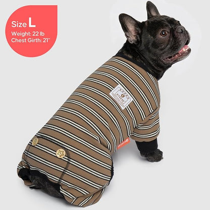 KYEESE Dog Pajamas, Soft Dog Pajamas for Small Dogs Boy Girl, Comfy Dogs PJS Breathable Onesie Clothes, Stretchy Jammies Pet Sleepwear, Lightweight Puppy Jumpsuit Outfit, Khaki Striped, L
