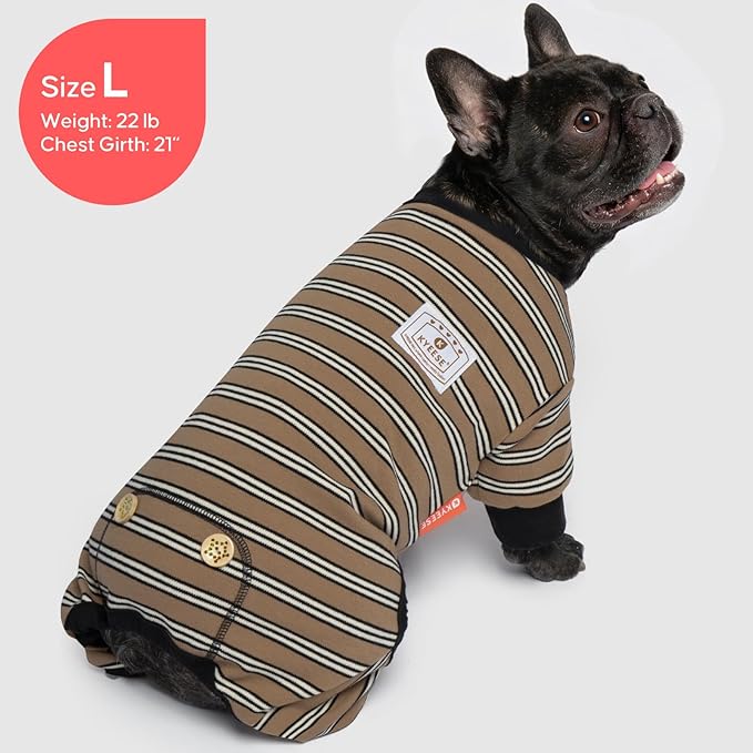 KYEESE Dog Pajamas, Soft Dog Pajamas for Small Dogs Boy Girl, Comfy Dogs PJS Breathable Onesie Clothes, Stretchy Jammies Pet Sleepwear, Lightweight Puppy Jumpsuit Outfit, Khaki Striped, M