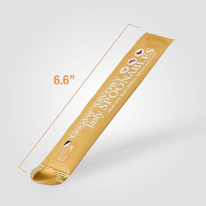 Good ‘n’ Tasty Savory Spoonables with Real Chicken, Salmon & Duck, 6 Count Tube, Triple Flavor Squeezable Lickable Wet Treats for Cats with Built-in Spoon for Less Mess