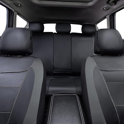 Flying Banner car seat Covers Protects Water Proof Faux Leather Carbon Fiber Front and Rear Bench (Black Gray, Full Set - 8PCS)