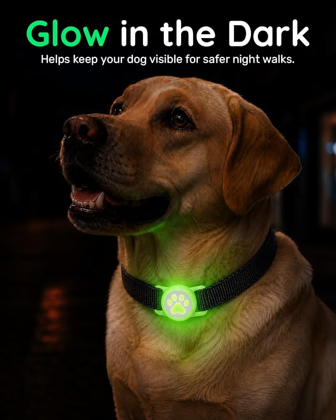 IP68 Waterproof Dog AirTag Holder for Dog Collar, Soft, Stretchy Silicone | Full-Body Protection, Easy Tool-Free Installation, Quiet, No-Dangle Fit, Lightweight, Fits Dog & Cat Collars of All Widths