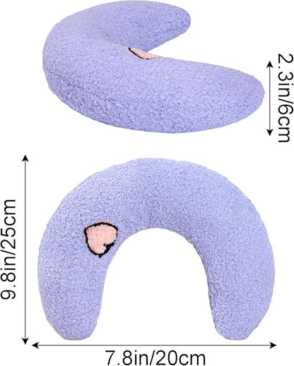 Lystaii Cat Calming Pillow for Indoor Pet Small Dog Calming Pillow Soft Fluffy Cat Bed Dog Neck Toy Half Donut Anxiety Relief Toy with Cute Embroidery Pattern (Purple, Peaches)