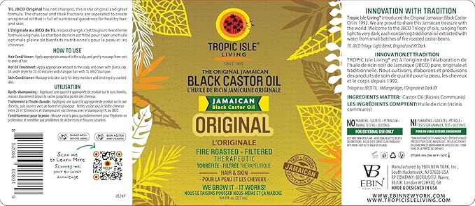 Tropic Isle Living Jamaican Black Castor Oil | Rich in Vitamin E, Omega Fatty Acids & Minerals | For Hair Growth Oil, Skin Conditioning, Eyebrows & Eyelashes, Scalp and Nail Care (PET) (8oz)