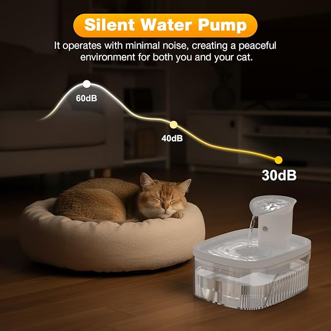 Cat Water Fountain, 85oz/2.5L Large Capacity Cordless Cat Water Fountain | Smart Motion Sensor & Timer Flow,3 Filter Cartridges, Wireless Pet Water Fountains for Cats Indoor (White)